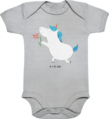 Produktbild von Mr. & Mrs. Panda Strampler Baby Einhorn Blume 12. - 18. Monat - Heather Grey - Geschenk, babykleidung body, Liebesbeweis, Ehe, Einhörner, Liebe, Unicorn, Einteiler