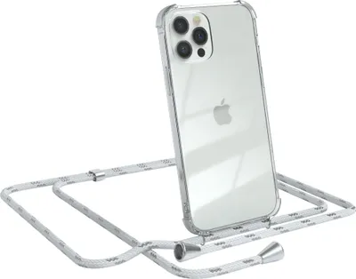 Produktbild von EAZY CASE Handykette kompatibel mit Apple iPhone 12 / 12 Pro, Handyhülle mit Umhängeband, Handykordel, Schutzhülle Clear, Band in Weiß