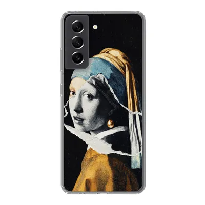 Produktbild von MuchoWow® Handyhülle Schutzhülle Hülle für Samsung Galaxy S21 FE Mädchen mit Perlenohrring - Gold - Schwarz - Weiß Silikon Softcase Handy Hülle - Mobiltelefonhülle