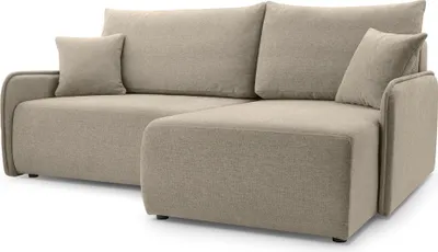 Image de Selsey Netarro - Canapé d'angle avec fonction sommeil, coffre de lit et housse chenille, beige foncé, droite