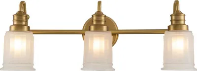 Produktbild von Badlampe Glas Metall G9 IP44 3000 K warmweißes Licht 900 lm B: 61 cm in Messing gebürstet Weiß 3-flammig