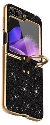 Obrázek produktu pro Pro Samsung Galaxy Z Flip7 FE / Flip6 5G – třpytivé pouzdro s barevným přechodem a držákem na prsten, černé
