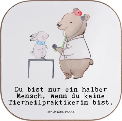 Produktbild von Mr. & Mrs. Panda Untersetzer für Gläser Tierheilpraktikerin Herz - Weiß - Geschenk, Holzuntersetzer, bieruntersetzer, Tischuntersetzer, gläseruntersetzer, Tischschoner