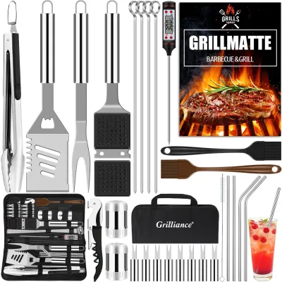 Produktbild von Grillbesteck Set BBQ Zubehör Grillwerkzeug - 30 Stück - Edelstahl - Mit Tragetasche und Grillmatte