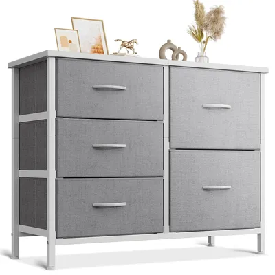 Immagine prodotto di Cassettiera - 5 cassetti - 78 x 29 x 60 cm - Grigio chiaro - Per camera da letto e soggiorno