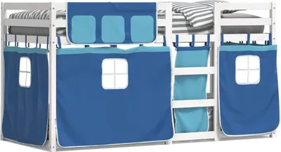 Produktbild von vidaXL Etagenbett mit Vorhängen Blau 80x200 cm Massivholz Kiefer