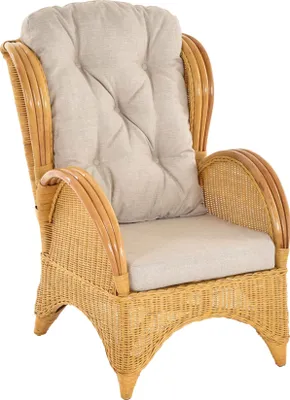 Produktbild von KRINES HOME Ohrensessel bequem und breit Hochlehnsessel aus Rattan / Fernsehsessel Wohnzimmer / Rattanmöbel (Honig)