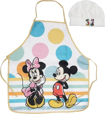 Produktbild von Disney Minnie Mickey Maus Kinder Kochschürze Backschürze mit Mütze 3-6 Jahre