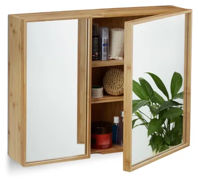 Spiegelkast aus Bambus, 2 Türen, 50x65x14 cm, natur