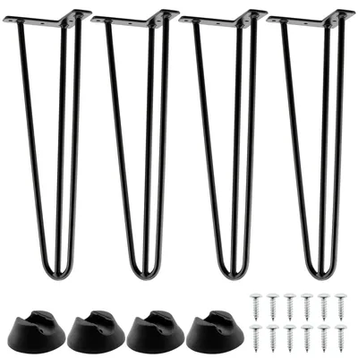 Immagine prodotto di Set di 4 gambe per tavolo, altezza 40 cm, in metallo nero, con protezioni per il pavimento