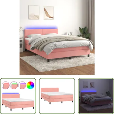 Produktbild von The Living Store Boxspringbett mit Matratze & LED Rosa 140x200 cm Samt