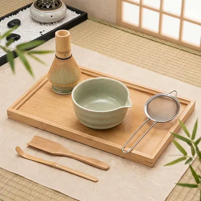 Produktbild von INONEFT Matcha-Set, 6-tlg, mit Matcha-Besen, Edelstahlsieb, Matcha-Schale, 2 Matcha-Löffeln, Besenhalter aus Keramik, für die Teezeremonie, Grün
