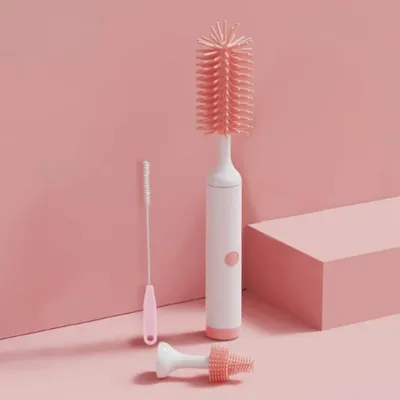 Immagine prodotto di Spazzola per biberon - Lavabiberon elettrico - Pulizia a 360° - Testine intercambiabili - Per biberon - Rosa