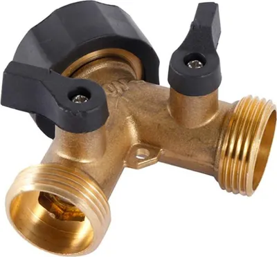 Produktbild von Doppelter Waschmaschinen Wasserhahn, 2 Wege Y Wasserschlauch Wasserhahn Anschluss Splitter für 3/4 Zoll Versorgungsschläuche, robuster Messing Doppel Gartenhahn für den Außenbereich