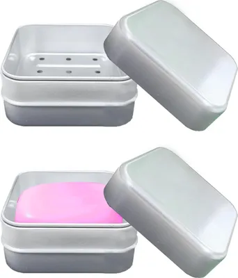 Produktbild von 2er-Pack wasserdichte Aluminium-Seifendosen mit Abtropfgestell - Ideal für Reisen - Metall-Seifenschale - Quadratisch - Tragbarer Seifenhalter