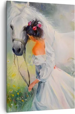 Produktbild von Bild auf Leinwand - Leinwandbild - Einteilig - Frau Wiese Pferd - 70x100cm - Wand Bild - Wanddeko - Wandbilder - Leinwanddruck - Wanddekoration - Leinwand bilder - Wandbild - PA70x100-3470