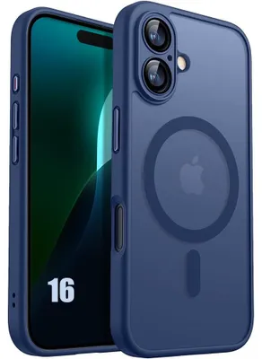 Image de Coque pour iPhone 16 avec Anneau Magnétique et Protection Caméra Antichoc - Bleu Marine
