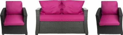 Immagine prodotto di Cuscini da giardino su mobili in polyrattan per 4 persone Seduta del divano 130x50 Rosa, 2 cuscini per sedie 56x50, cuscini per mobili da giardino