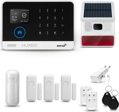 Immagine prodotto di HUXGO HXA003 Sistema di allarme casa WiFi + GSM 4G con sirena wireless, sistema di allarme con 1x sensore di movimento e 3x sensore porta-finestra, sistema di allarme per appartamento, casa, ufficio, Tuya Smartlife App