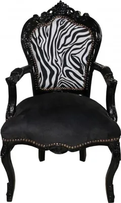 Produktbild von Casa padrino Barock Esszimmer Stuhl Schwarz / Zebra / Schwarz mit Armlehnen - Möbel Antik