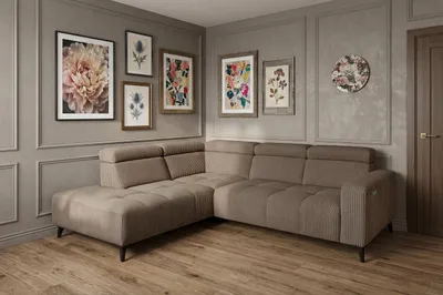 Image de Canapé d'angle moderne en velours côtelé marron avec fonction relax électrique | Appuie-tête réglables | Design raffiné