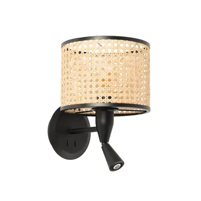 Image de Applique MAMBO intérieur avec lecteur noir/rattan ø210 64309-47