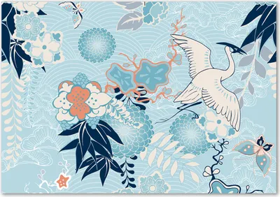 Produktbild von Tulup® Leinwandbild - 100x70 cm - Wandkunst - Drucke auf Leinwand - Leinwanddruck  - Tiere - Blau - Kranich Blumen