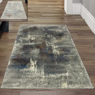 Produktbild von Wohnzimmerteppich – abstraktes Muster – mehrfarbig grau blau Größe - 80x150 cm
