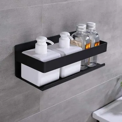 Produktbild von Famanu Wandregal Badezimmer - Mattschwarz, Edelstahl, 23x10x8 cm