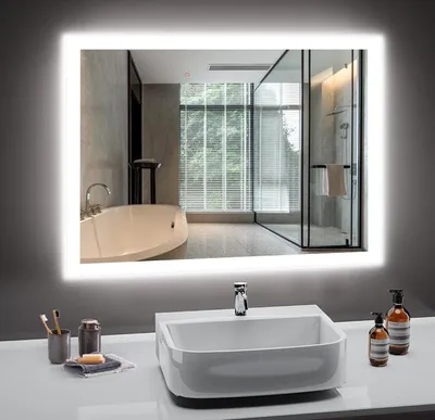 Produktbild von GIMBELEN Badezimmer Spiegel mit Beleuchtung, 80 x 60cm LED Spiegel Bad mit Licht, Antibeschlag, Badezimmerspiegel mit 2 Lichtfarben, 3000K / 6500K
