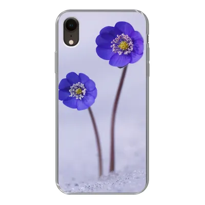 Produktbild von MuchoWow® Handyhülle Schutzhülle Hülle für iPhone XR Blumen - Schnee - Lila Silikon Softcase Handy Hülle - Schutzdeckel