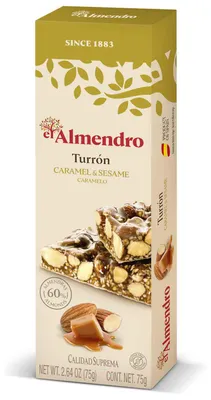 Image de El Almendro Turron Caramel Sésame Amandes de sésame blanc Caramel 75g