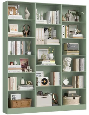 Immagine prodotto di Libreria - Scaffale da terra con 17 ripiani - 6 livelli - Legno - Soggiorno e ufficio - 149x23,5x188 cm - Verde