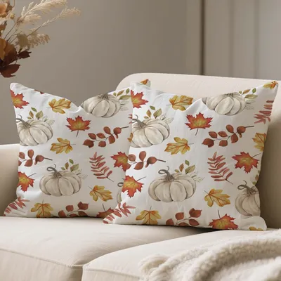 Kissenbezug Herbst 50x50 cm, 2 Stück, Polyester, Kürbis-Blätter-Motiv