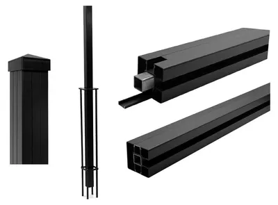 Produktbild von Belladoor Anthrazit 80x80 mm Aluminium Pfostenset, Pfostenträger und Schrauben inklusive, für WPC Steckzaunsystem, Zaunbohlenpfosten, Eckpfosten, Montageset, Einbetonieren