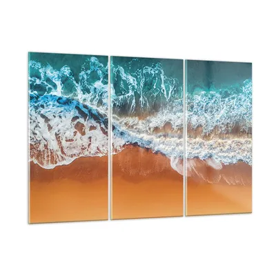 Produktbild von Bilder auf glas - 3 Teile - Sand Wasser Strand - 165x110cm - Glasbilder - Wandbilder - Bilder - zum Aufhängen bereit - Wanddekoration aus Glas - Glas Bilder - Wandbild auf Glas - GCE165x110-5021