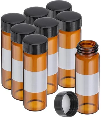 Productafbeelding van 8 Stuks Kleine Glazen Flesjes van 30 ml met Zwarte Schroefdop voor Vloeistoffen