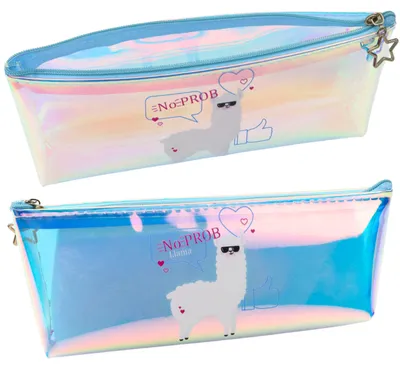 Productafbeelding van Kinderschooletui Holografisch met Lama Blauw 21x6cm