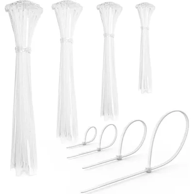Immagine prodotto di Fascette stringicavo bianche, set da 200 pezzi, lunghezze: 100/150/200/300 mm, in nylon, auto-serranti
