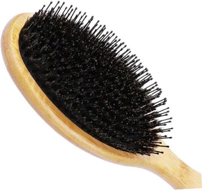 Produktbild von Bürstenset mit natürlichen Schweineborsten, Bambus-Paddelbürste für alle Haartypen, inklusive Holzkamm für Damen und Herren