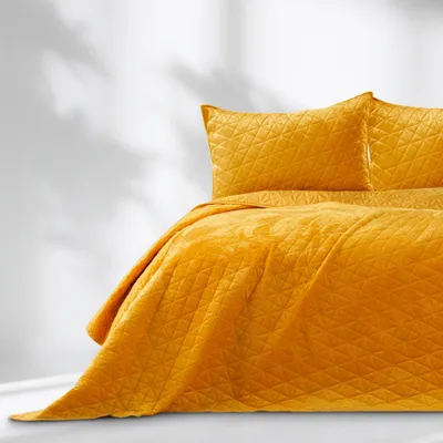 Produktbild von AmeliaHome Samt Tagesdecke Senfgelb 170x270 cm Geometrisch