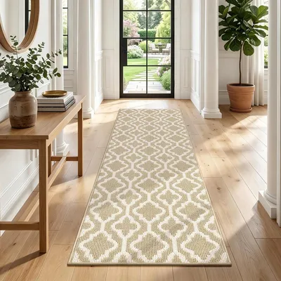 Productafbeelding van Gangloper - 50 x 150 cm - Polypropeen - Laagpolig - Modern - Antislip - Absorberend - Beige