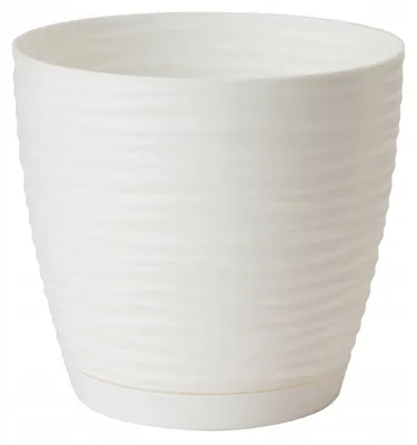 Produktbild von KADAX Blumentopf mit Untersetzer "Temara", Blumenkübel, Pflanztopf aus Kunststoff, Übertopf, rund, 17 cm, Weiß