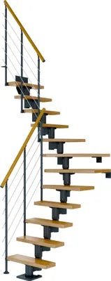 Produktbild von Dolle Mittelholmtreppe Dublin 1/4 gewendelt aus Eiche lackiert 71 cm breit für GH 222–270 cm UK Metall Anthrazit mitlaufende Edelstahlstäbe