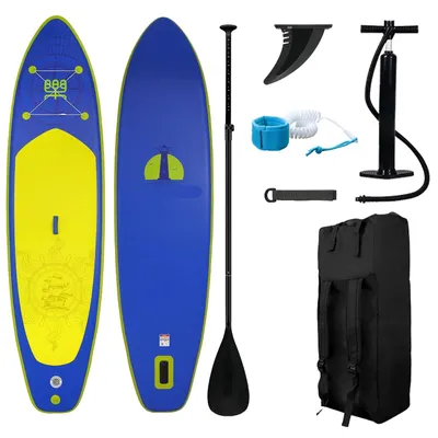 Image de Planche de stand-up paddle gonflable, bleue, 350x87 cm, extra large, adaptée pour kayak et stand-up paddle