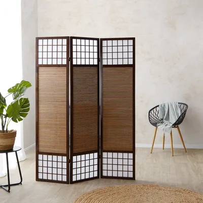 Produktbild von Homestyle4u Paravent Raumteiler 3 teilig Faltbar Blickdicht Holz Bambus Reispapier Braun