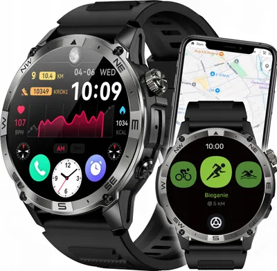 Zdjęcie produktu dla Smartwatch Męski GPS Zegarek Wodoodporny Menu PL Rozmowy Czarny Smart Watch