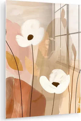 Produktbild von MuchoWow Glasbilder - Bilder auf Wandbild - Foto auf Glas Blumen - Abstrakt - Beige - Strichzeichnung 60x80 cm Wanddekoration aus Glas - Acrylglasbild - Acrylbilder - Foto