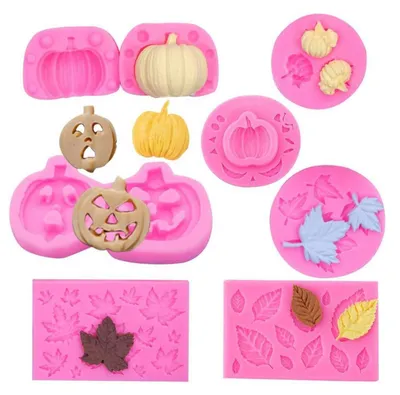 Productafbeelding van Fondantvormen, 7 stuks, pompoen en esdoornblad, siliconen vorm voor snoepjes en taartdecoratie