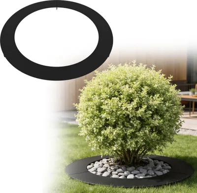 Produktbild von FIVMEN Flacher Baumring Rasenkante aus wetterfest verzinkt Metall,Mähroboter Mähkante für Bäume und Sträucher,Garten, Wurzelschutz,Schwarz Ø 60/90 cm